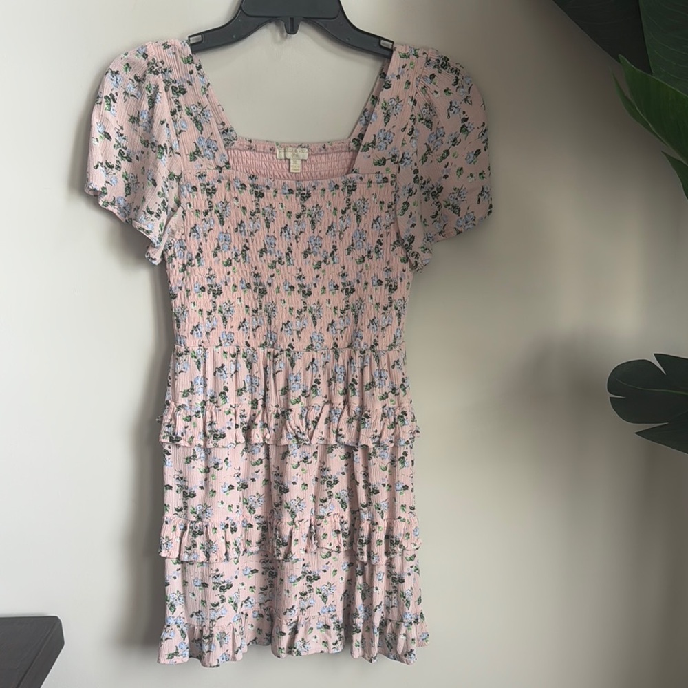 Blue Floral Pink Smocked Dress